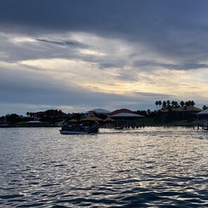 Enjoy waterfront views from the pier, surrounded by charming buildings.