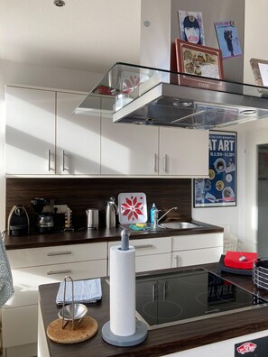 Kühlschrank, Mikrowelle, Herdplatte, Geschirrspüler