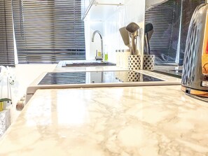 Apartment | Private kitchen | Fridge, microwave, oven, stovetop