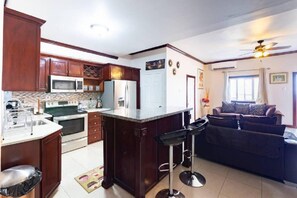 Apartment | Private kitchen | Fridge, microwave, oven, stovetop