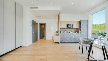 Premium Studio with Terrace. | Private kitchen | Full-size fridge, microwave, dishwasher, coffee/tea maker