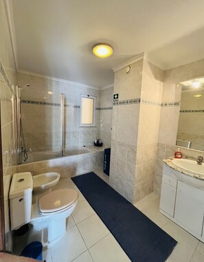 Ensemble douche/baignoire, sèche-cheveux, bidet, serviettes fournies