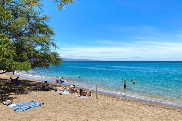 在海灘附近、躺椅、沙灘巾