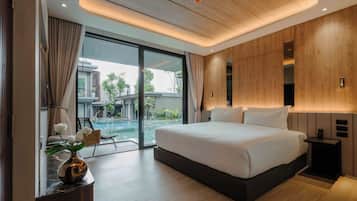 Pool Access Room | 1 bedroom, free minibar, in-room safe, individually decorated