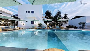 Piscine extérieure (ouverte en saison), parasols de plage