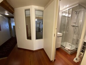 Dusche, Haartrockner, Handtücher, Seife