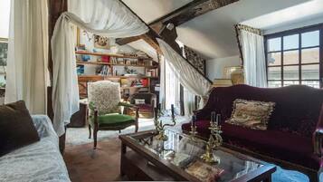 TV, fireplace, DVD player, books