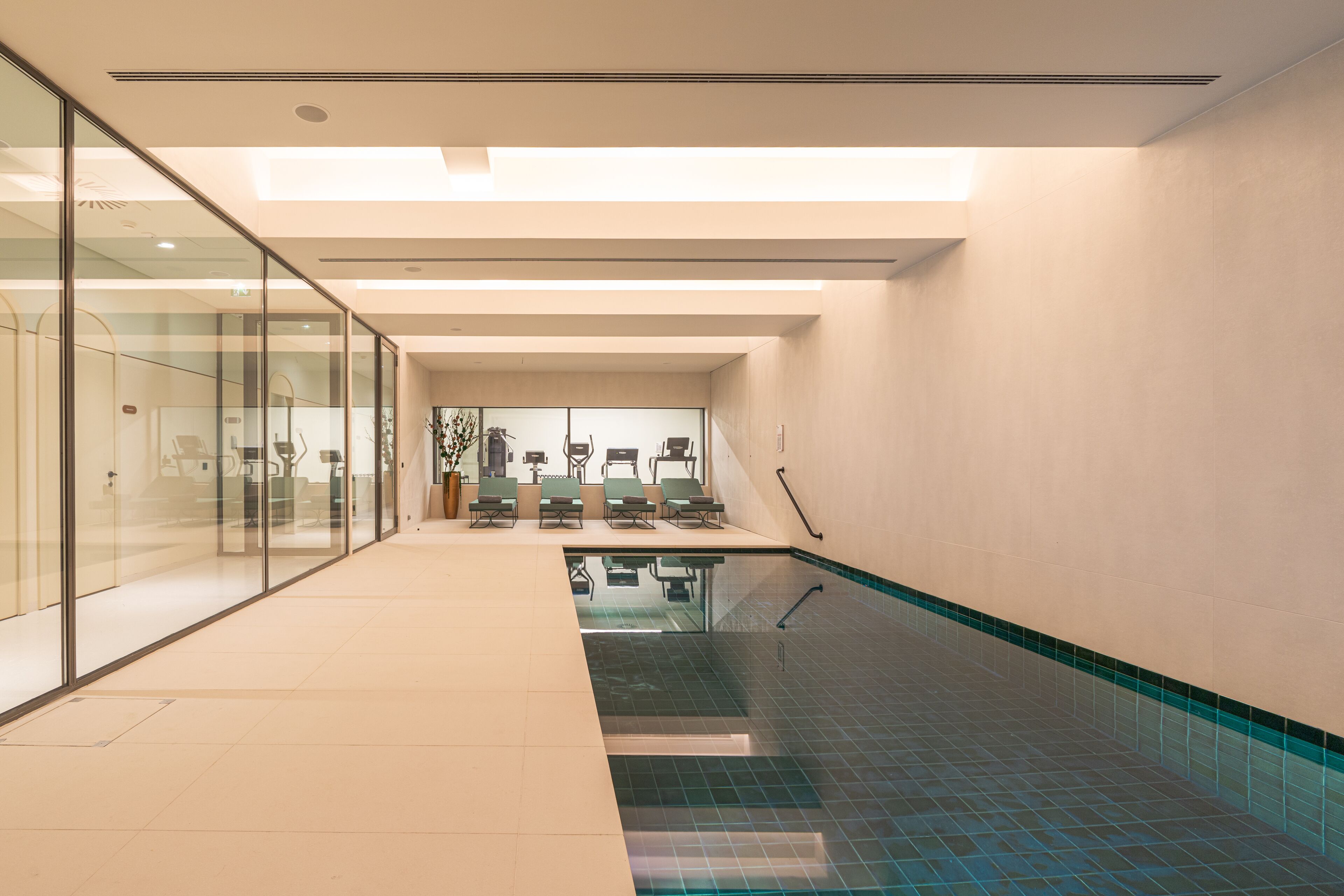 Indoor pool, outdoor pool, pool loungers