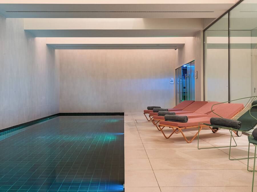 Indoor pool, outdoor pool, sun loungers