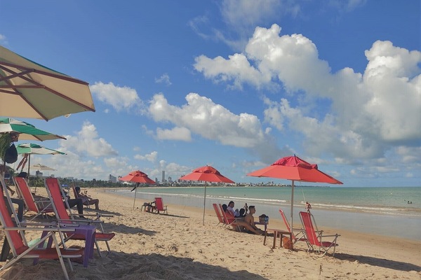 On the beach, white sand