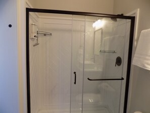 Shower, towels, soap, shampoo