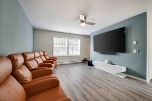Smart TV, fireplace, video games, foosball