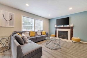 Smart TV, fireplace, video games, foosball