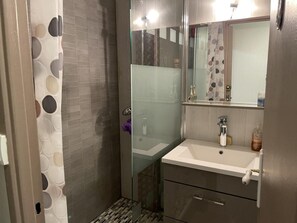 Bathroom - 100m from resort center, 1st floor, view mountain, tv, 29m², Gourette (Eaux-Bonnes)