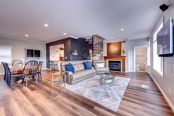 Smart TV, fireplace, video games, computer monitors