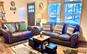 Smart TV, fireplace, video games, DVD player