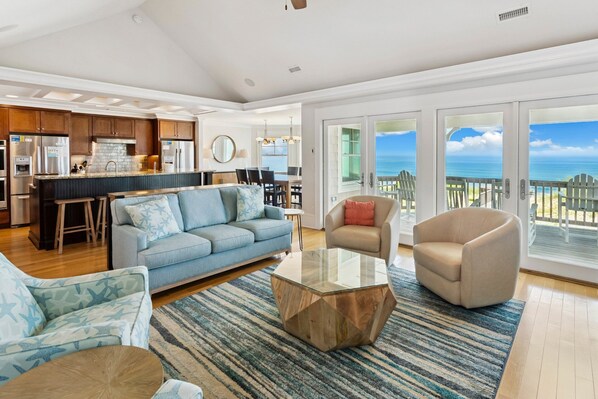 Flat-screen TV, fireplace