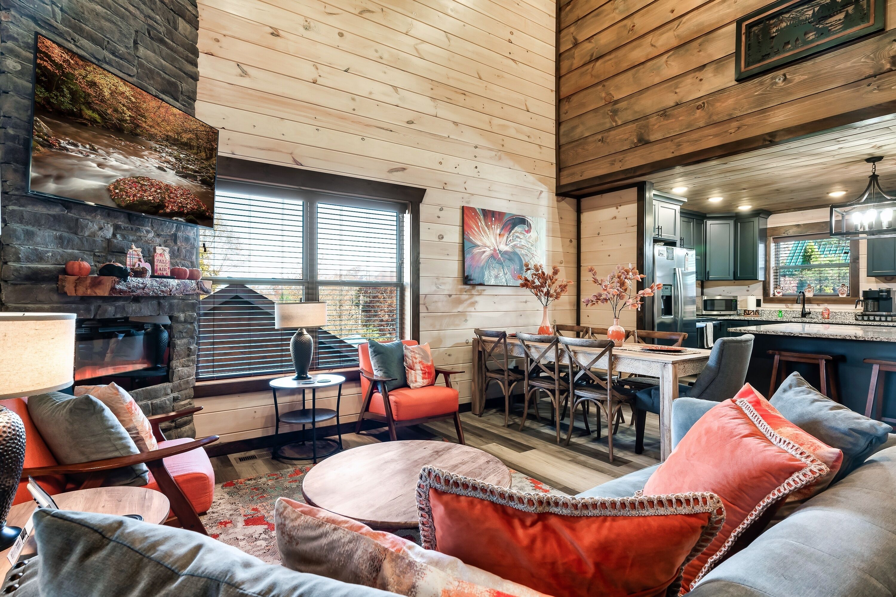 Smart TV, fireplace, DVD player, foosball