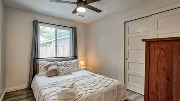Desk, blackout curtains, iron/ironing board, free WiFi
