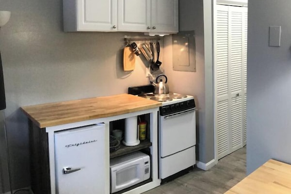 Microondas, horno, placa de cocina y cafetera o tetera