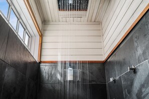 Shower, towels, soap, shampoo