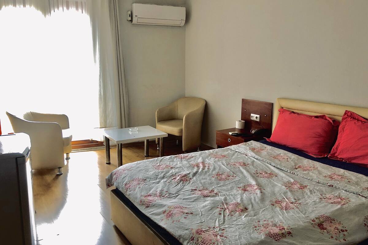 Desk, laptop workspace, WiFi (free), bed sheets