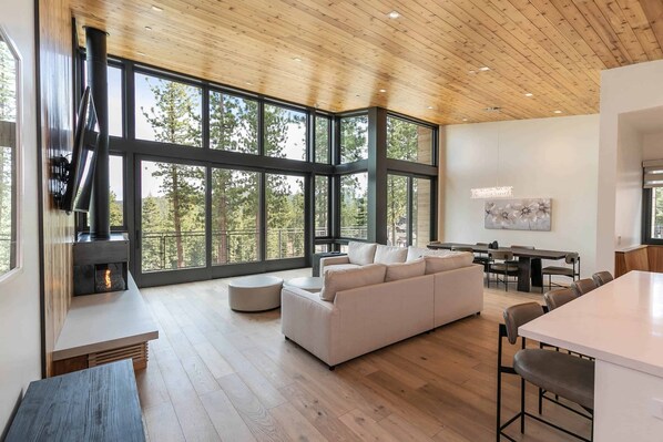 Una televisión, una chimenea