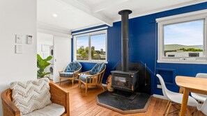 TV, fireplace, ping pong, books