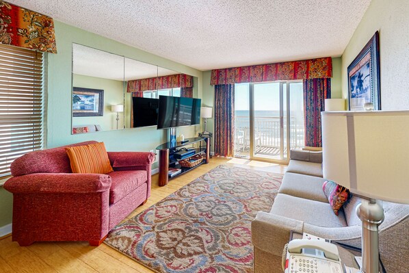 TV, DVD player, video library