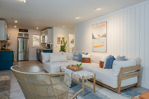 TV, fireplace, books