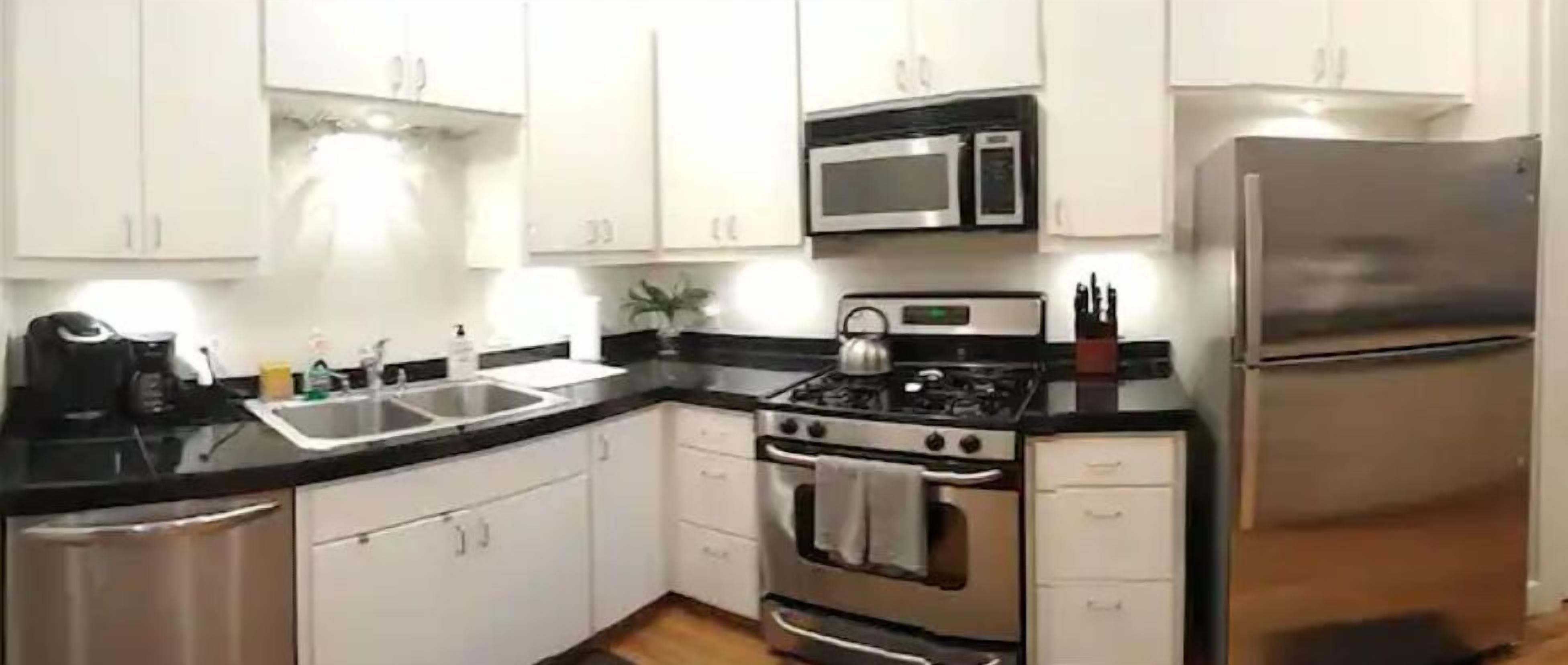 Fridge, microwave, dishwasher