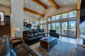 テレビ、暖炉、書庫、ステレオ