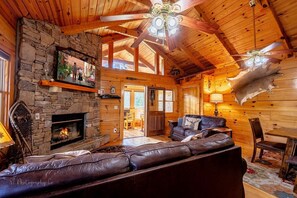 Cabin, Multiple Beds, Hot Tub, Mountain View | Living area | 40-inch TV with cable channels, fireplace - Hunter Jack's (Sevierville)