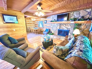 Basic Cabin, Multiple Beds, Hot Tub, Mountain View | Living area | 40-inch TV with cable channels, fireplace - New Song (Sevierville)