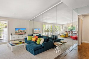 House, Multiple Beds, Pool Access, Mountain View (Sonora Charmer) | Living area | 42-inch flat-screen TV with digital channels, fireplace - Sonora Charmer - Private Pool w/ Mountain Views! (Palm Springs)