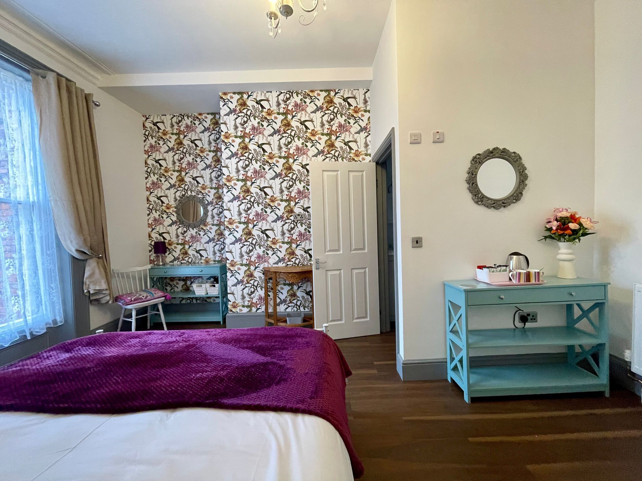 Premium bedding, pillowtop beds, laptop workspace, blackout drapes