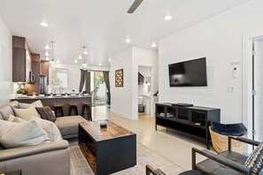 Townhome, Multiple Beds, Patio, Mountain View (Tranquility at The Lofts) | Living area | 42-inch flat-screen TV with digital channels, fireplace - Tranquility at The Lofts Near National Parks (St. George)