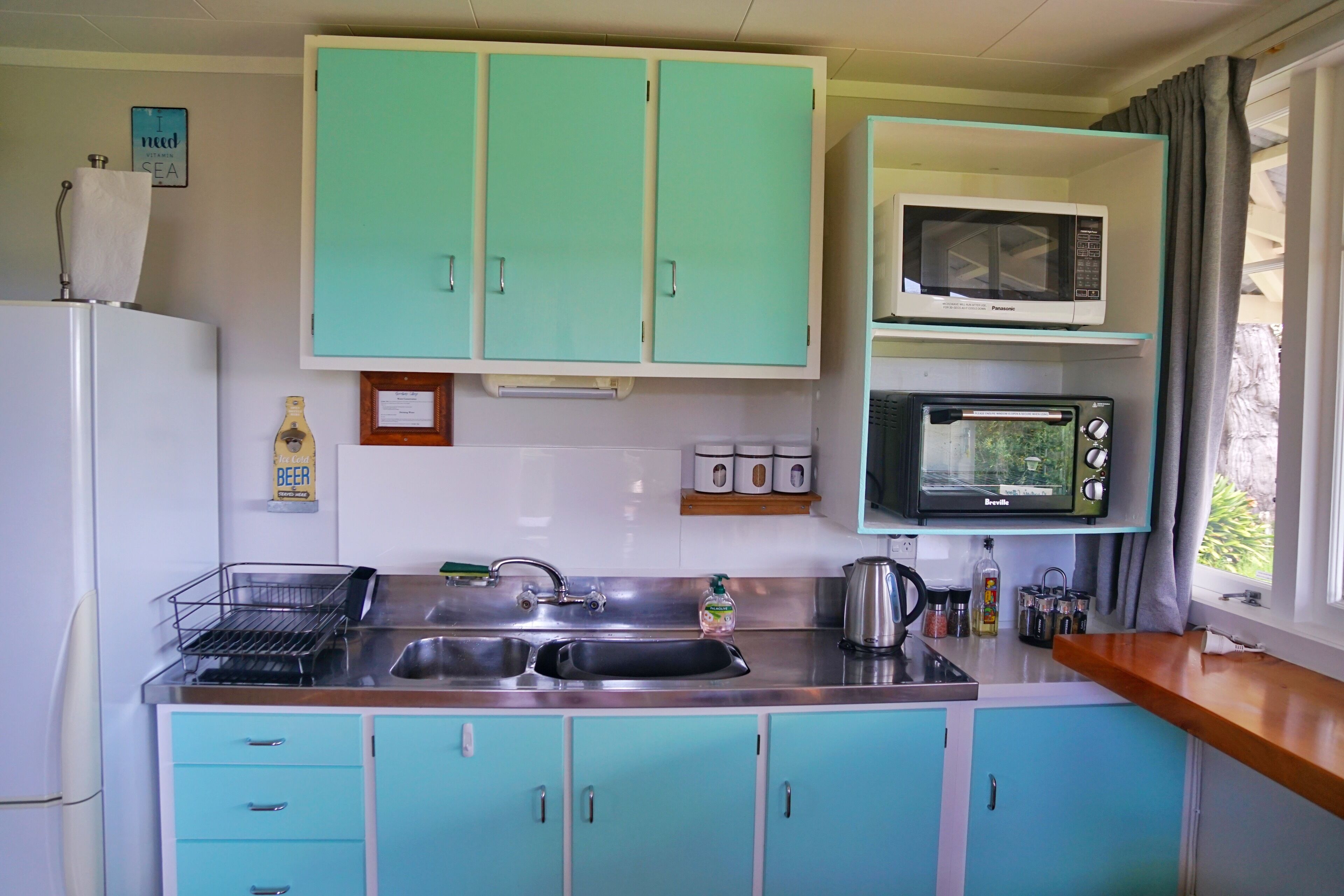 Fridge, microwave, oven, electric kettle