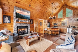 Smart TV, fireplace, video games, books