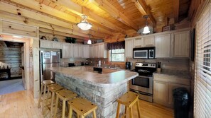 Cabin, Multiple Beds, Hot Tub, Mountain View | Private kitchen | Fridge, microwave, oven, stovetop - Dejaview (Sevierville)