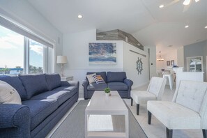 Télévision, cheminée, lecteur de DVD, livres