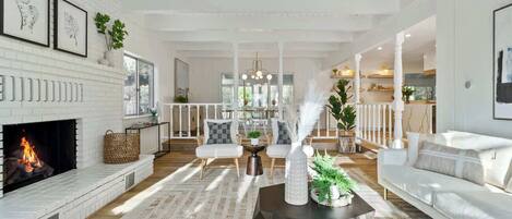 House, Multiple Beds, Patio, Mountain View (The Lilypad) | Living area | 65-inch TV with digital channels, fireplace