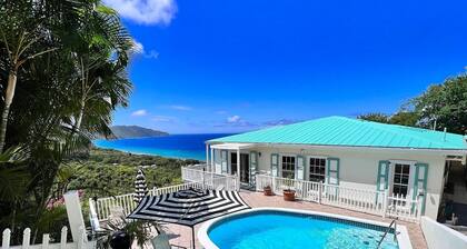 Quiet hillside villa with expansive sea, beach, and mountain views...