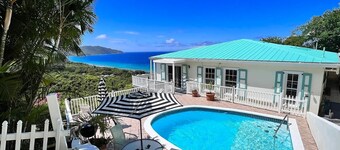 Quiet hillside villa with expansive sea, beach, and mountain views...