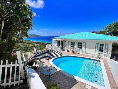 Quiet hillside villa with expansive sea, beach, and mountain views...