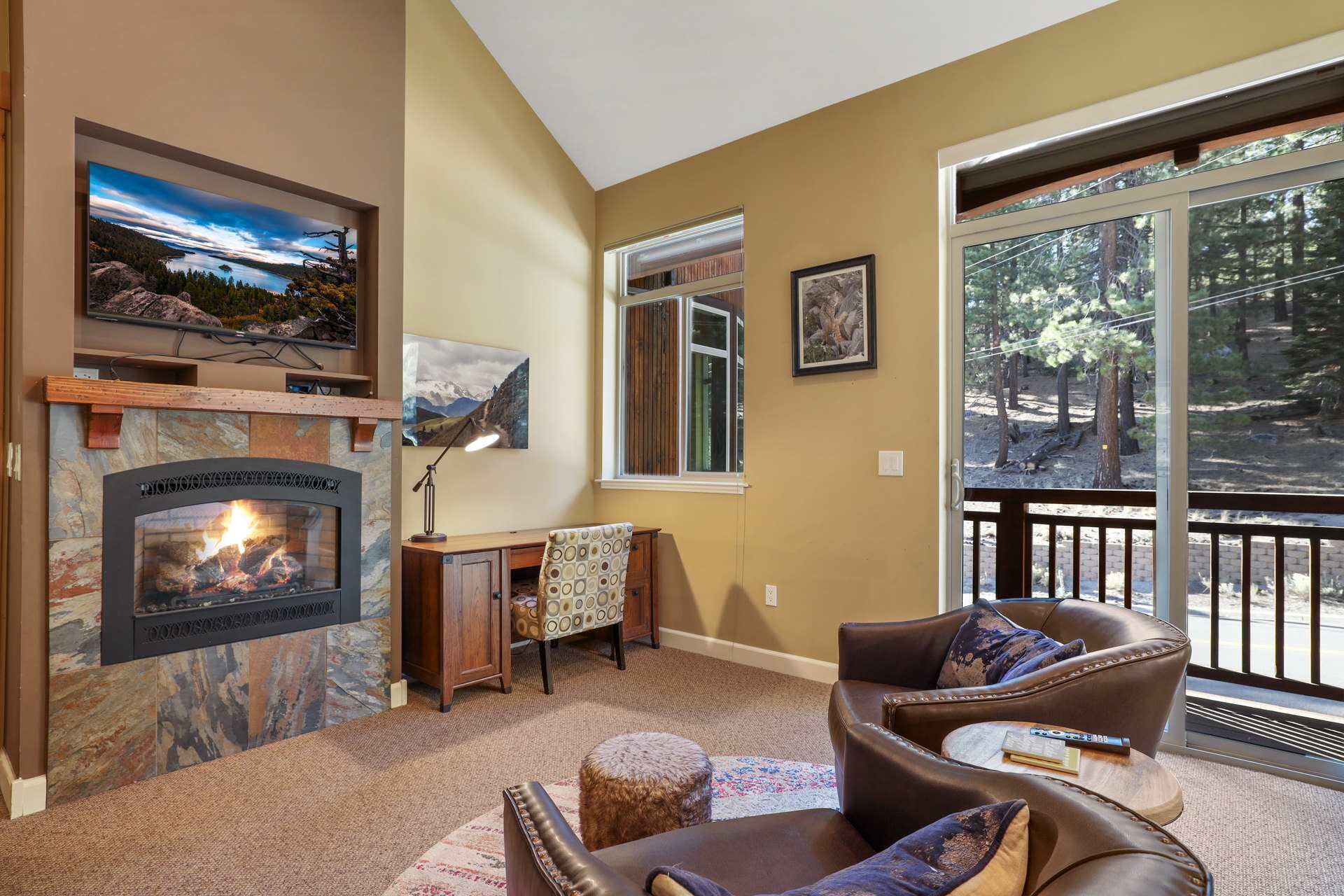 House, Multiple Beds, Hot Tub, Mountain View (Heavenly Mountain Chalet) | Living area | 50-inch flat-screen TV with digital channels, fireplace