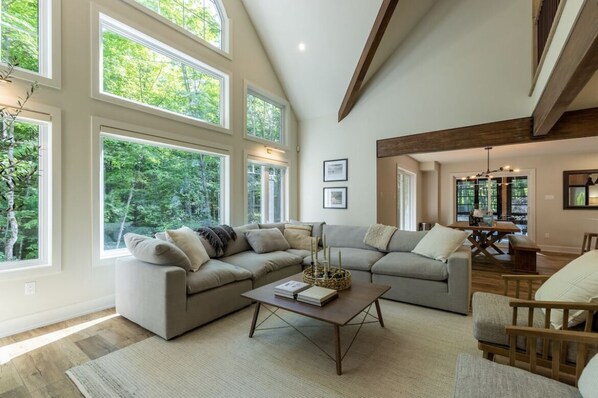 Smart TV, fireplace, ping pong, video library