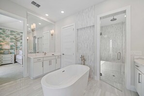 Combined shower/tub, hair dryer, towels