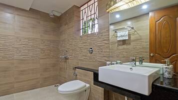 Rainfall showerhead, free toiletries, hair dryer, bidet
