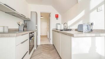 Apartment, 1 Queen Bed | Private kitchen | Fridge, microwave, oven, stovetop